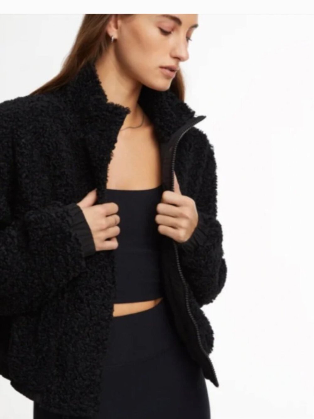 WESLEY Black Cropped Sherpa Jacket Size S - Picture 9 of 9
